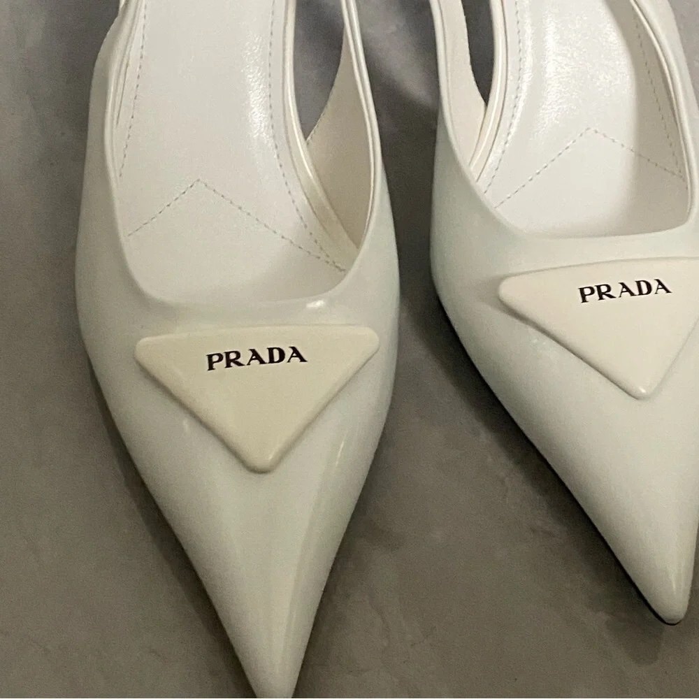 🐱🐱🐱Prada White Slingback Heels - Picture 2 of 4